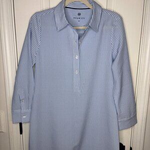 NWOT Renwick Women's Seersucker Scalloped Hem Dress Blue White Stripe Size M